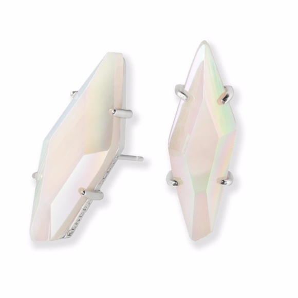 Kendra Scott Belinda Stud Earrings Iridescent White Agate NWT - Picture 1 of 3